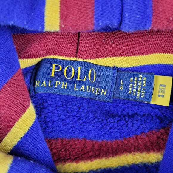 Polo Ralph Lauren Hoodie Large Men's Fleece Lined Pullover Multicolor Striped - Picture 6 of 12